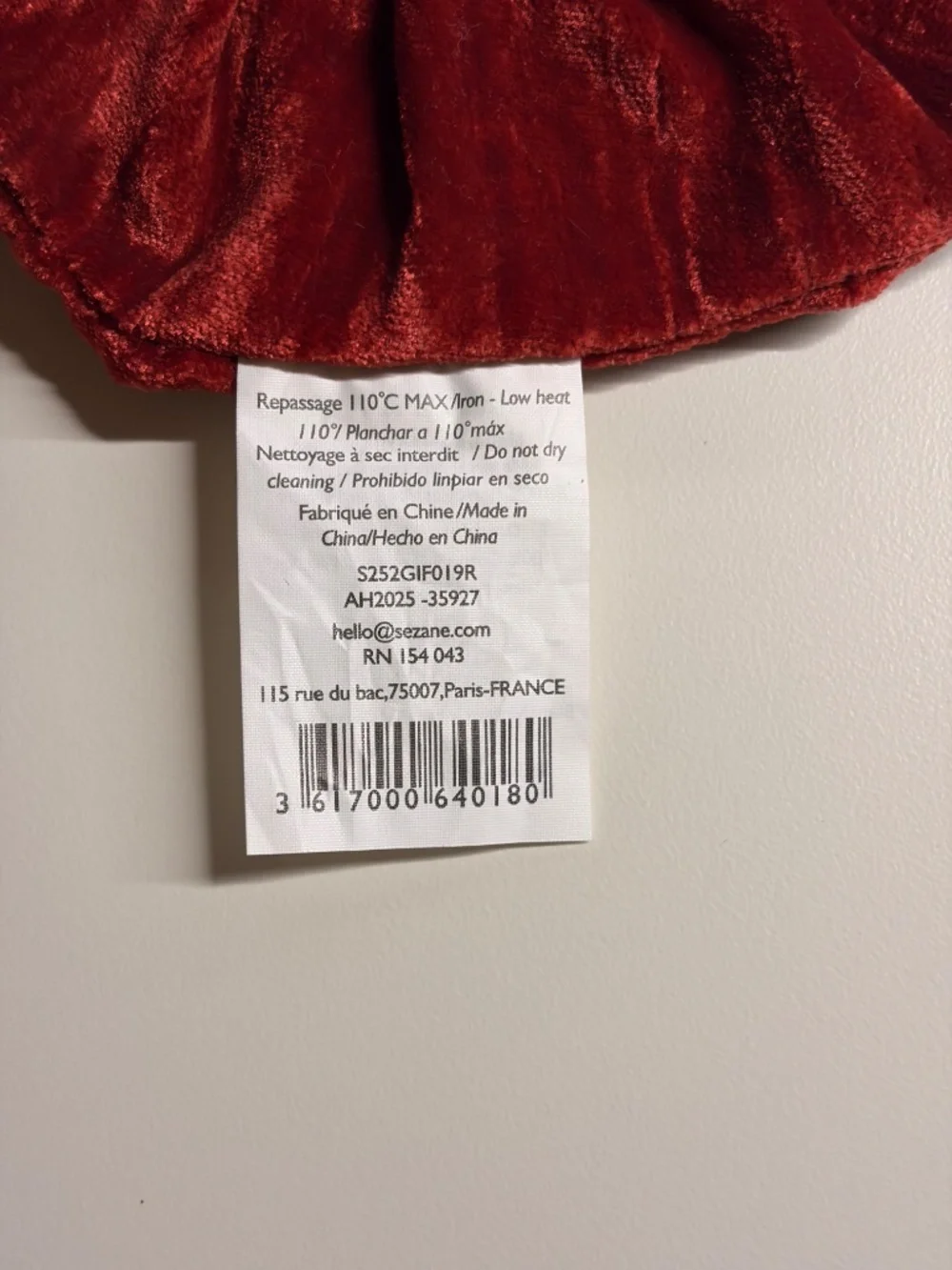 Sézane Red Crushed Velvet Maxi Scrunchie